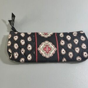 Vera Bradley Provencal Quilted Cotton Pencil Case Makeup Pouch Black Red USA